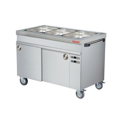 Bain Marie trolley, 3 GN1/1, with heated cabinet, on casters, Arisco