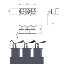 Dispenser sos triplu, inox, cu pompă, capacitate 3x4.5 litri
