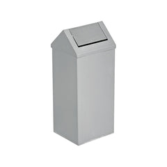 Trash can with hinged lid