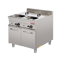 Elektrische Fritteuse, 24+24 Liter, auf einem Unterschrank mit Türen, Serie 900, Arisco