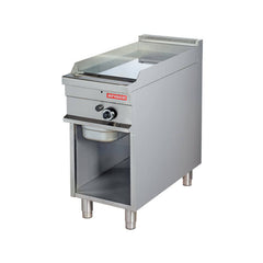 Gas fry-top 425mm, smooth chrome plate, on open support, Line 900, Arisco