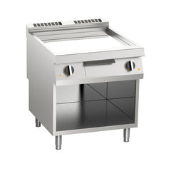 Large gas fry-top, smooth chrome plate, on open support, Line 700, Silko