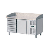 Masă frigorifică pizza, inox, 1 ușă+7 sertare și blat granit, GMPZ1610TN, Bonner