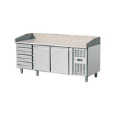 Masă frigorifică pizza, inox, 2 uși+7 sertare și blat granit, GMPZ2610TN, Bonner