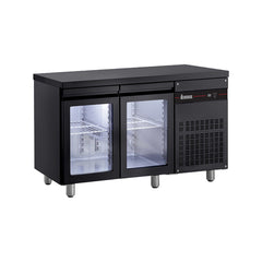 Cold table with 2 glass doors, side unit, black finish, Line 600, Inomak