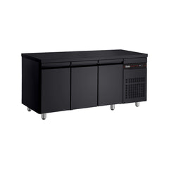 Dreitüriger Kühltisch, Seiteneinheit, schwarze Ausführung, Linie 600, Inomak