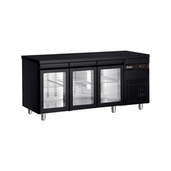 Cold table with 3 glass doors, side unit, black finish, Line 600, Inomak