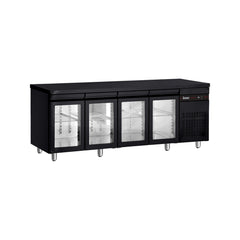 Cold table with 4 glass doors, side unit, black finish, Line 700, Inomak