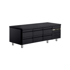 Cold table with 6 drawers and side unit, black finish, 70 Snack Series, Inomak