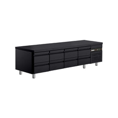 Cold table with 8 drawers and side unit, black finish, 70 Snack Series, Inomak