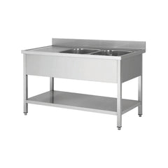 Double sink with drip tray on the left, 1800x600x950, Bonner