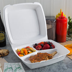 Polystyrene compartmentalized casserole with MB lid
