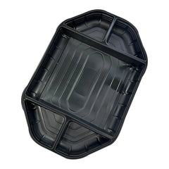 Black plastic tray with lid
