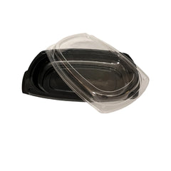 Black plastic tray with lid