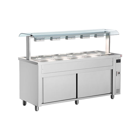 Bain-Marie mit neutralem Unterschrank, doppeltem Spuckschutz, 4 GN1/1-Flaschen, Inomak