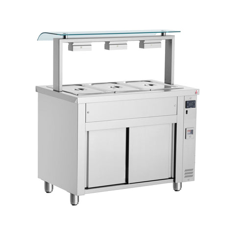 Bain-Marie mit neutralem Unterschrank, einfachem Spuckschutz, 3 GN1/1, Inomak