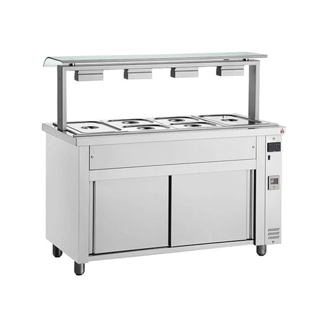 Bain-Marie mit neutralem Unterschrank, einfachem Spuckschutz, 4 GN1/1-Flaschen, Inomak