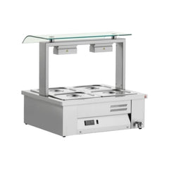 Bain Marie de banc, sneeze guard dublu, 2 GN1/1, Inomak