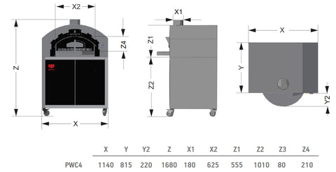 Wood-fired oven with support for 4 pizzas, Roaster P