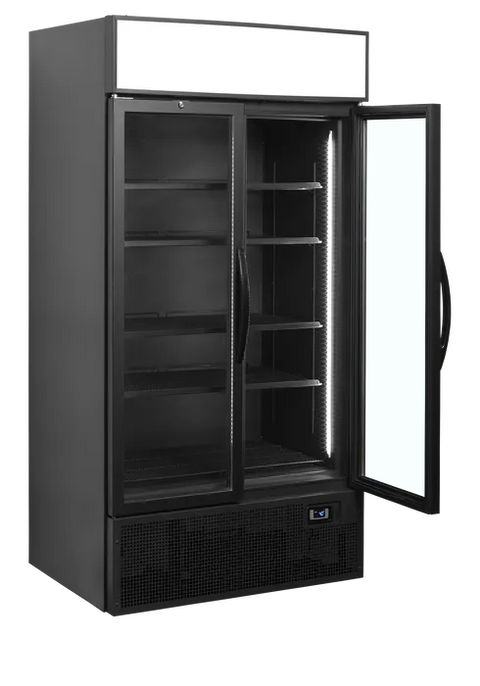 Vitrină frigorifică verticală cu 2 uși și panou luminos Tefcold FSC1000H BLACK, neagră, 524 l