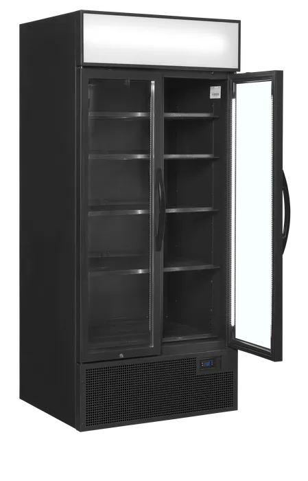 Vitrină frigorifică verticală cu 2 uși și panou luminos Tefcold FSC891H Black, neagră, 535 l