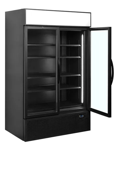 Vitrină frigorifică verticală cu 2 uși și panou luminos Tefcold FSC1200H BLACK, neagră, 645 l