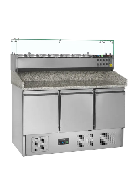 Masă frigorifică pentru pizza cu vitrină de ingrediente Tefcold PT1365 + GVC33-140, 368 l
