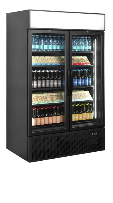 Vitrină frigorifică verticală cu 2 uși și panou luminos Tefcold FSC1200H BLACK, neagră, 645 l