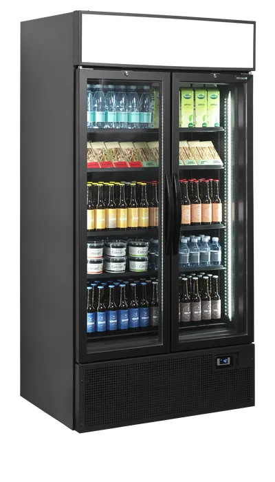 Vitrină frigorifică verticală cu 2 uși și panou luminos Tefcold FSC1000H BLACK, neagră, 524 l