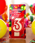 Lumânare tort numărul 3, roșu, decor aniversar