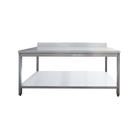 Masă de lucru inox cu poliță și rebord, 700x700x950, SKI