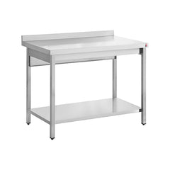 Masă de lucru inox cu poliță și rebord, 1392x700x930mm, Inomak
