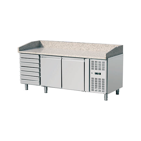 Masă frigorifică pizza, inox, 2 uși+7 sertare și blat granit, GMPZ2610TN, Bonner