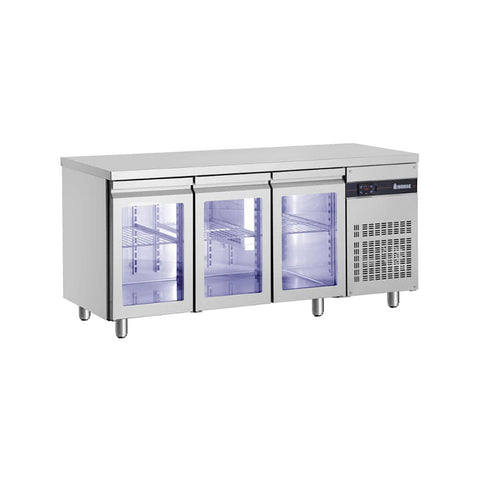 Masă rece cu 3 uși din sticlă, agregat lateral, finisaj inox, Linia 600, Inomak