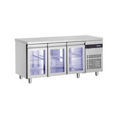 Masă rece cu 3 uși din sticlă, agregat lateral, finisaj inox, Linia 700, Inomak