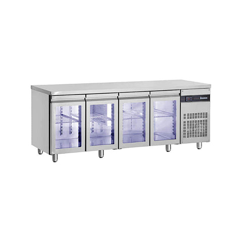 Masă rece cu 4 uși din sticlă, agregat lateral, finisaj inox, Linia 700, Inomak