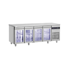 Masă rece cu 4 uși din sticlă, agregat lateral, finisaj inox, Linia 600, Inomak