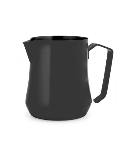 Cana Motta profesională neagră de 0.35 litri pentru spumarea laptelui, ideală pentru barista.
