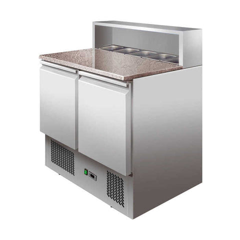 Salatbar mit Granitplatte, Edelstahlgestell, 2 Türen, GMPS900, Bonner