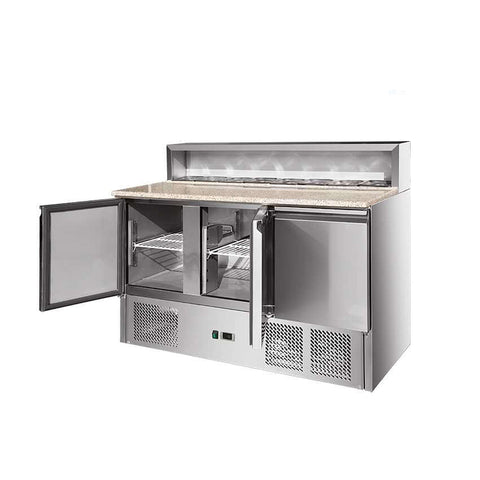 Saladetă cu blat granit, suprastructură inox, 3 uși, GMPS903, Bonner