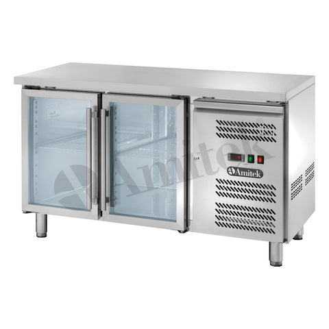 Masă frigorifică ventilată GN 1/1 Amitek AK2104TNG, uși de sticlă, 1360 × 700 mm