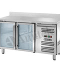 Masă frigorifică ventilată GN 1/1 Amitek AK2204TNG, uși de sticlă, cu bordură spate, 1360 × 700 mm
