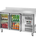 Masă frigorifică ventilată GN 1/1 Amitek AK2204TNG, uși de sticlă, cu bordură spate, 1360 × 700 mm