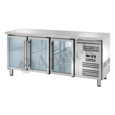 Masă frigorifică ventilată GN 1/1 Amitek AK3104TNG, uși de sticlă, 1795 × 700 mm