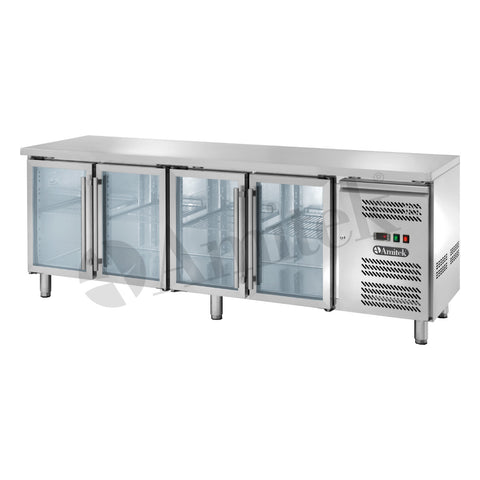 Masă frigorifică ventilată GN 1/1 Amitek AK4104TNG, uși de sticlă, 2230 × 700 mm