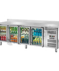 Masă frigorifică ventilată GN 1/1 Amitek AK4204TNG, uși de sticlă, cu bordură spate, 2230 × 700 mm