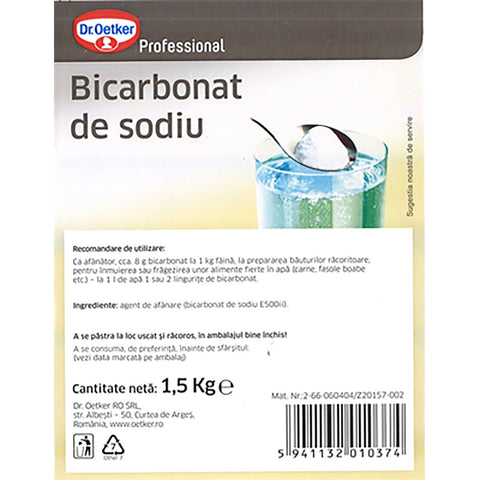 Bicarbonat de sodiu Professional Dr. Oetker 1.5kg, esențial în patiseria și curățenia HORECA.