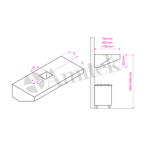 Hotă de perete inox Snack Amitek, adâncime 700 mm