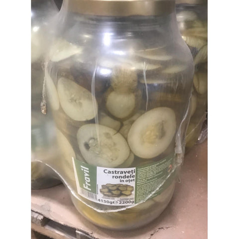 Castraveți în oțet rondele, recipient de 4150g, perfecți pentru garnituri HORECA.