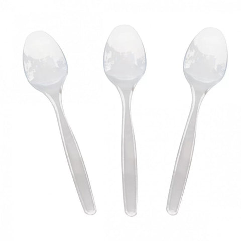 Lingură reutilizabilă transparentă din plastic, ideală pentru catering și evenimente HORECA.